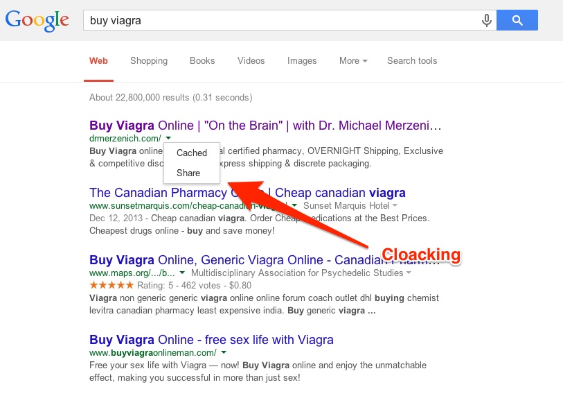 Cached Black Hat Cloaking Example