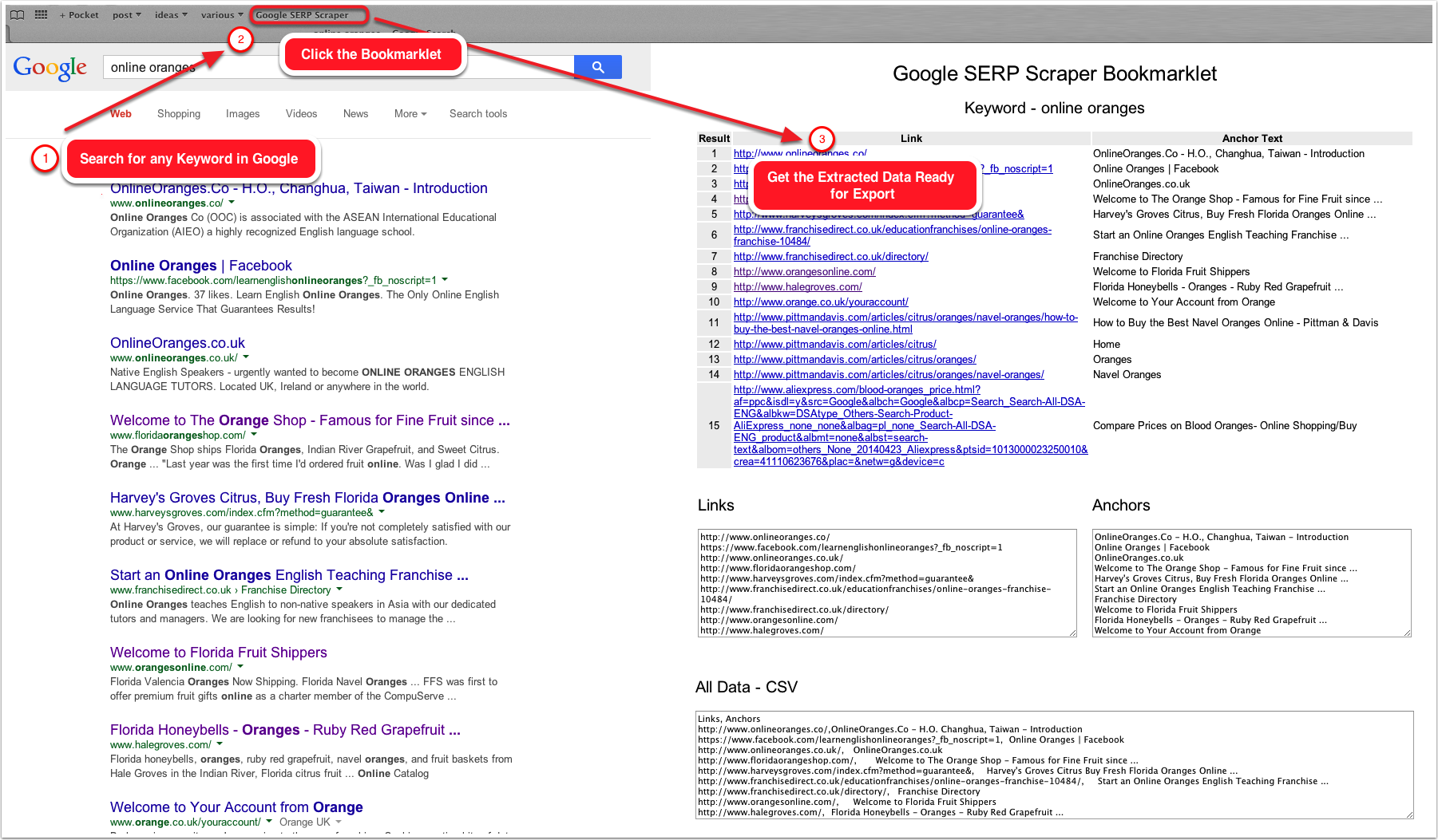 Google Serp Scraper Bookmarklet
