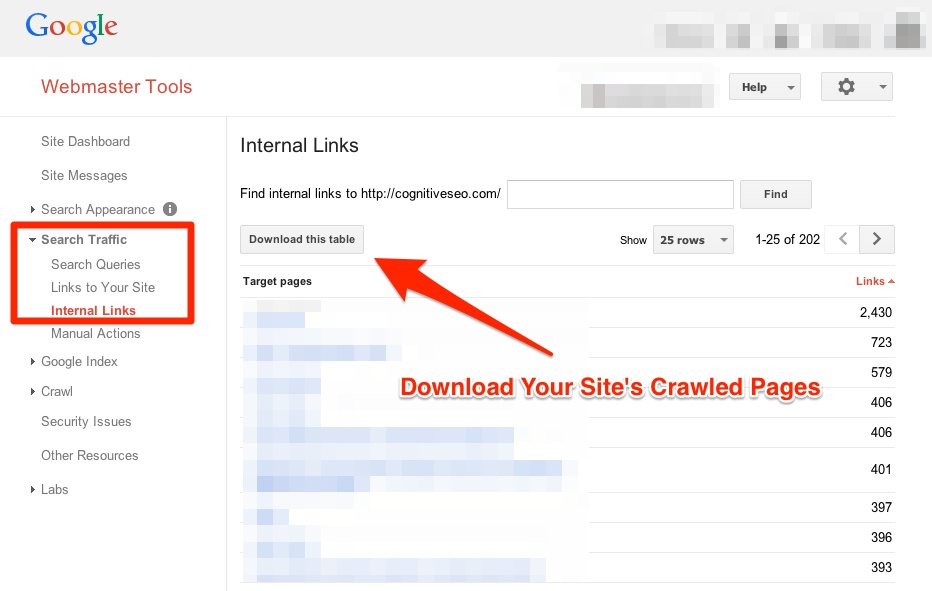 Google Webmaster Tools Download Crawled Pages