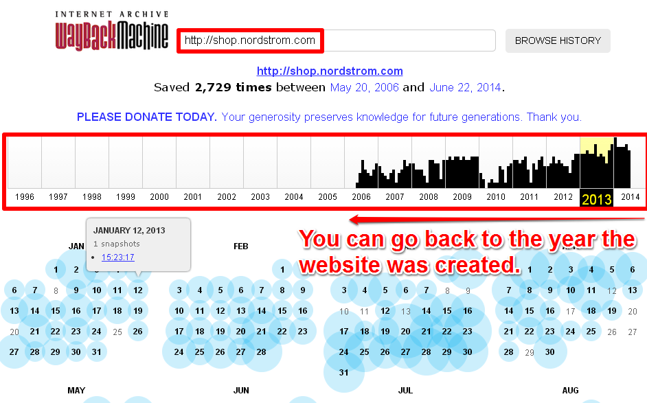 WayBackMachine URL History