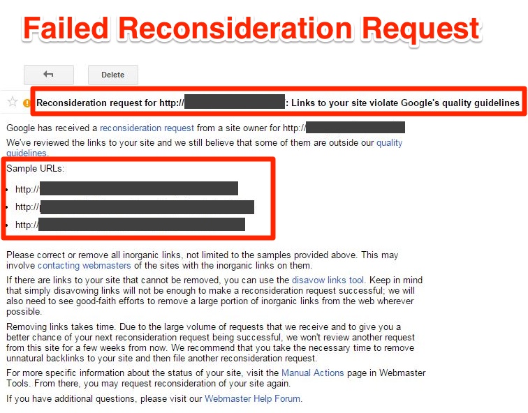 GWT Reconsideration Request- Message from Google