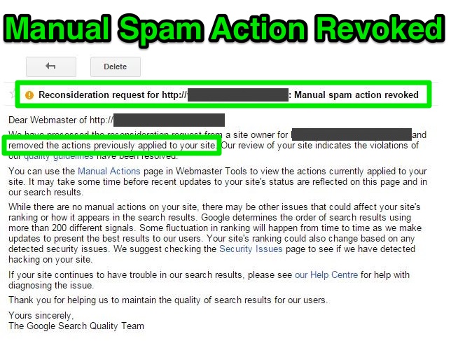 Manual Spam Action Revoked