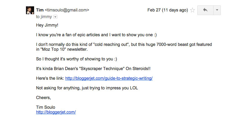 Blogger Outreach - Tim Soulo Email