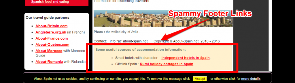 Spammy footer links about-spain.net