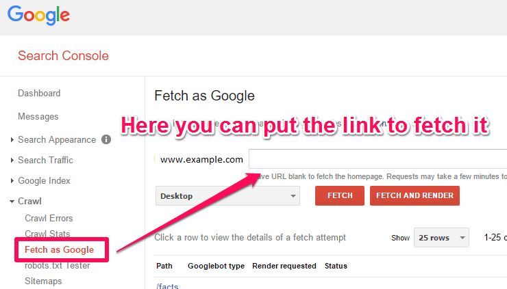 Webmaster Tools Fetch as Google