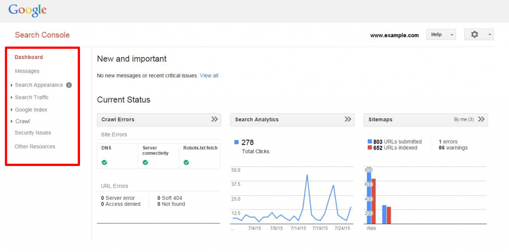 Google Search Console dashboard