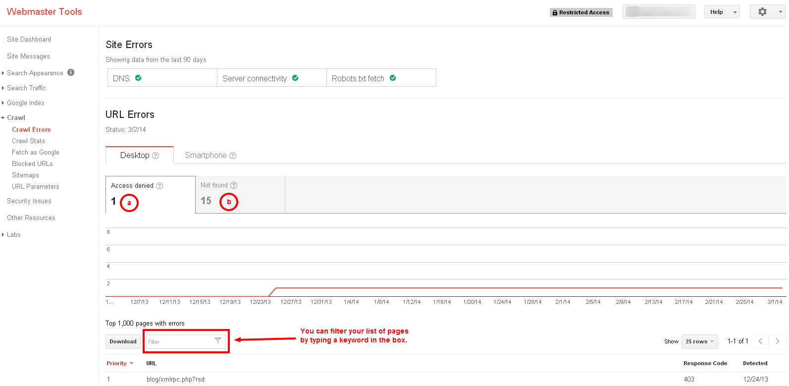 webmaster tools page crawl errors