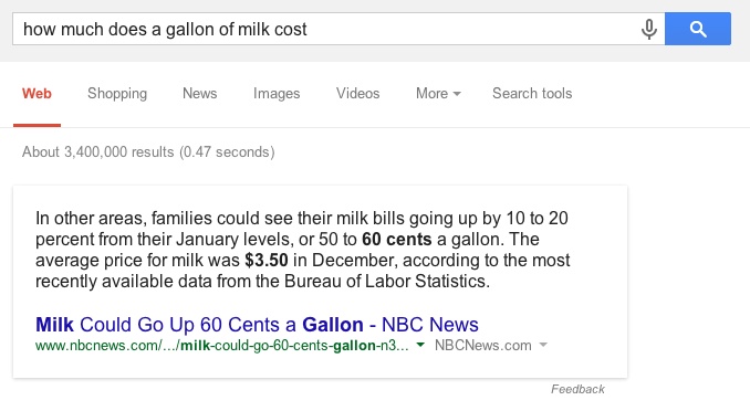 How Much Does A Gallon of Milk Cost answer Box