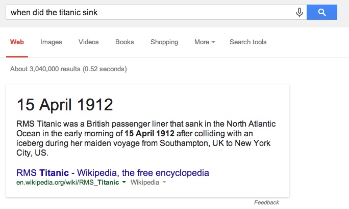 When Did Titanic Sink Google Answer