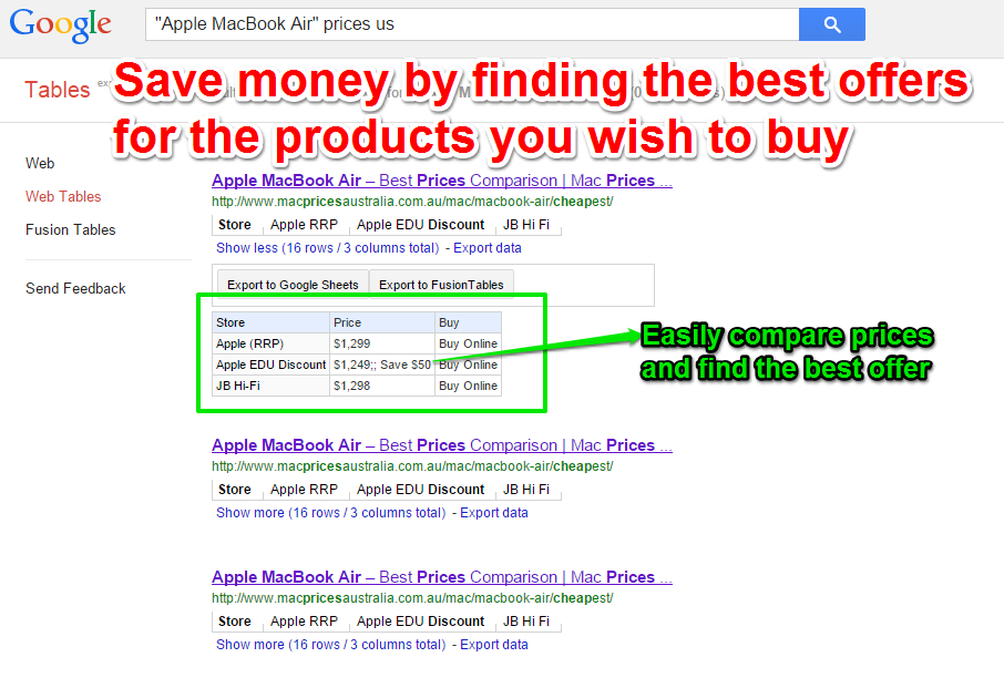 Google Tables Compare Prices Google Tables Compare Prices