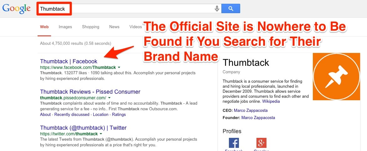 Thumbtack Not Returned in Google SERPs Thumbtack Not Returned in Google SERPs