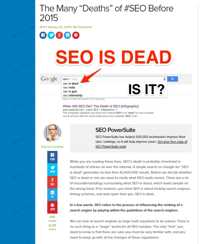 Rethink A Common Viewpoint - Many Deaths of SEO Before 2015 Rethink a Common Viewpoint - Many Deaths of SEO Before 2015