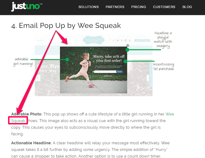 Earn link from creative pop up message