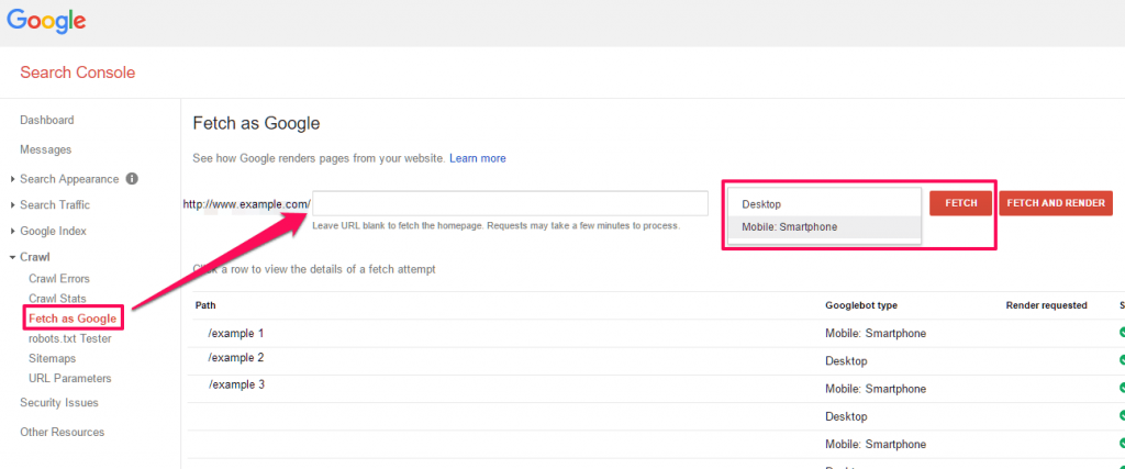 Fetch as Google tool