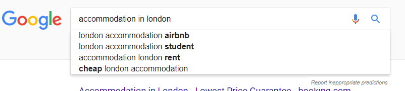 Accommodation in London search query