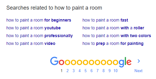 Google related searches for how to paint a room