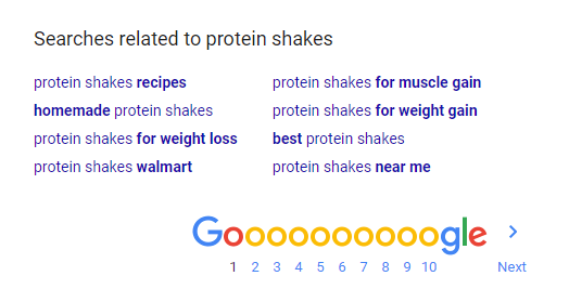 Related searches in Google