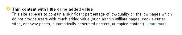 Thin content manual action penalty Google Warning