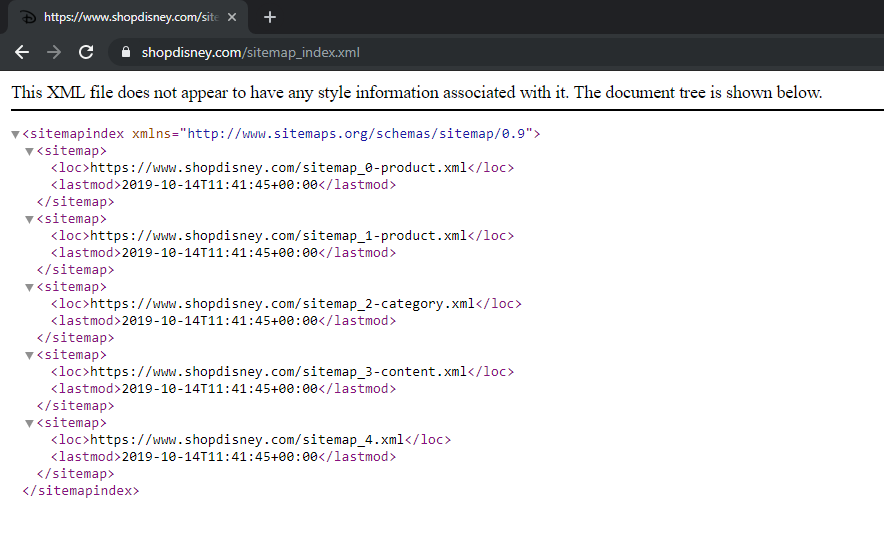 XML Sitemap Example Disney