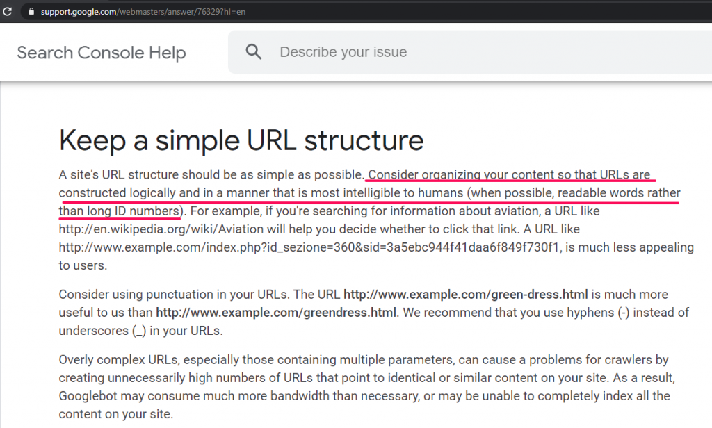 google webmaster url structure