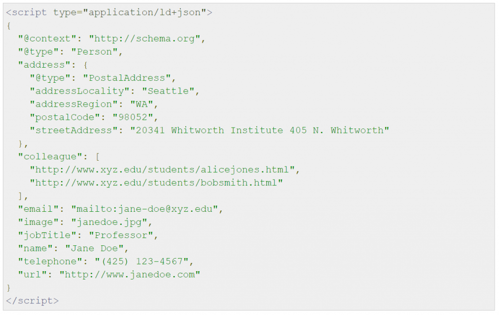Address Structured Data in JSON LD Format